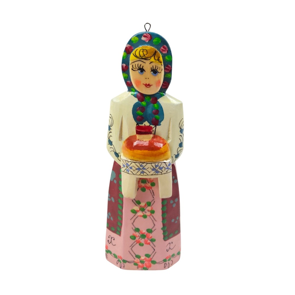 Hand Painted Russian Folk Art Wooden Woman Figurine‎ Babushka Ornament 4.5 inch
